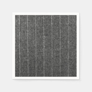 Charcoal Gray Pinstripe Tweed Slate Black Fabric Paper Napkins