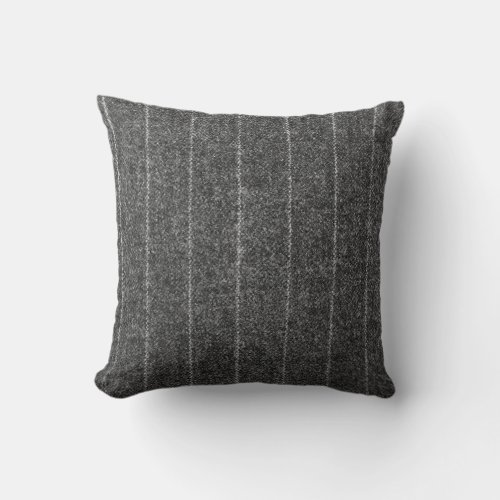 Charcoal Gray Pinstripe Tweed Slate Black Fabric Throw Pillow
