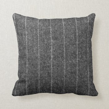 Charcoal Gray Pinstripe Tweed Slate Black Fabric Throw Pillow by Sweetbriar_Drive at Zazzle