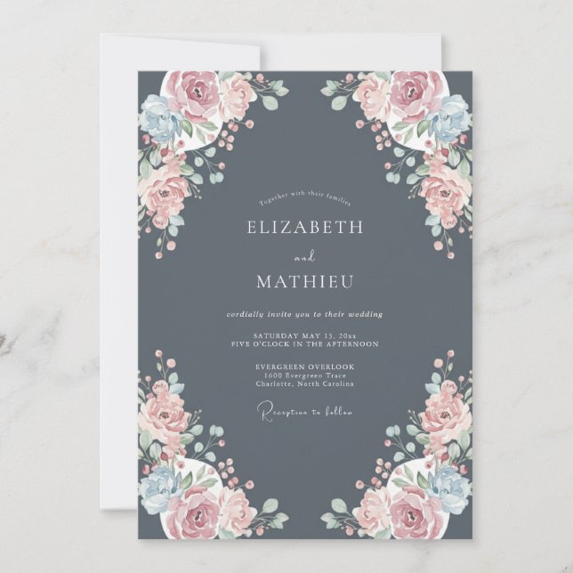 Charcoal Gray Poetic Winter Wedding Invitation (Front)
