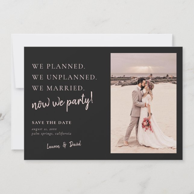 Charcoal Gray Post Wedding Update Save the Date (Front)