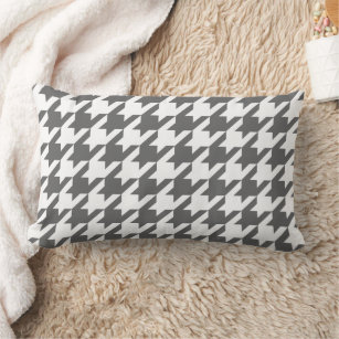 Charcoal Gray Preppy Houndstooth Pattern Lumbar Pillow