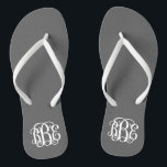 Charcoal Gray Preppy Script Monogram Flip Flops<br><div class="desc">PLEASE CONTACT ME BEFORE ORDERING WITH YOUR MONOGRAM INITIALS IN THIS ORDER: FIRST, LAST, MIDDLE. I will customize your monogram and email you the link to order. Please wait to purchase until after I have sent you the link with your customized design. Cute preppy flip flip sandals personalized with a...</div>