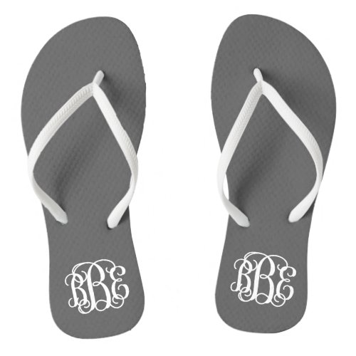 Charcoal Gray Preppy Script Monogram Flip Flops