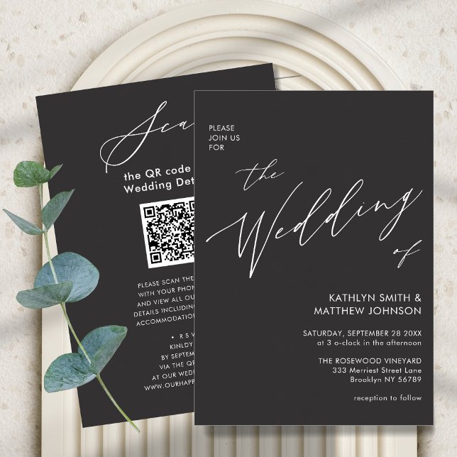 Charcoal Gray QR Code All In One Modern Wedding Invitation (Creator Uploaded)