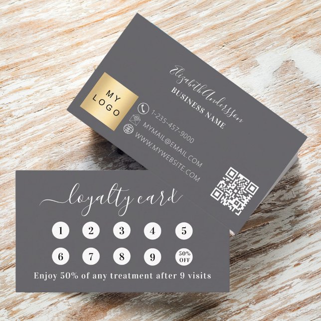 Charcoal gray qr code business logo loyalty card (Creator Uploaded)
