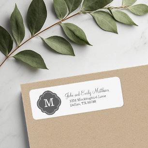 Charcoal Gray Quatrefoil Monogram Return Address Label