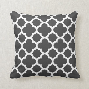 Charcoal Gray Quatrefoil Trellis Pattern Pillows