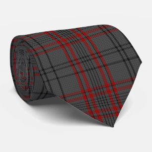 Charcoal Gray Red Black Plaid Tartan Flannel Neck Tie