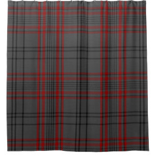 Charcoal Gray Red Black Tartan Plaid Check Shower Curtain