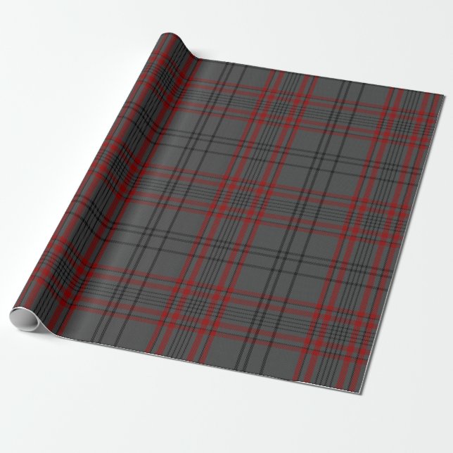Charcoal Gray Red Black Tartan Plaid Wrapping Paper (Unrolled)