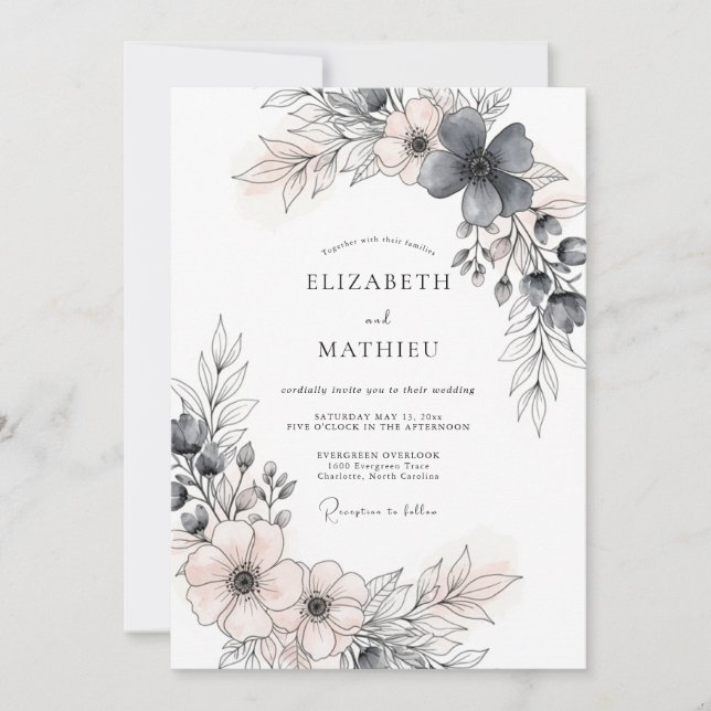 Charcoal Gray Romantic Spring Wedding Invitation (Front)