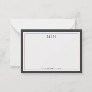 Charcoal Gray Rose Gold Monogram Professional Note Card
