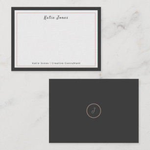 Charcoal Gray Rose Gold Signature Monogram Logo Note Card