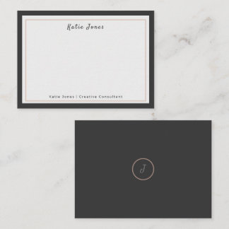 Charcoal Gray Rose Gold Signature Monogram Logo Note Card