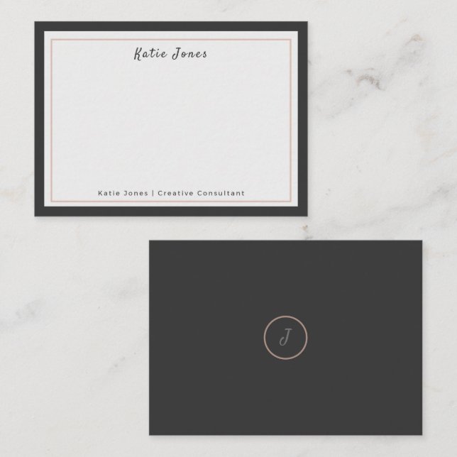 Charcoal Gray Rose Gold Signature Monogram Logo Note Card (Front/Back)