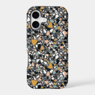 Charcoal Gray Sage Green and Gold Terrazzo iPhone 17 Case