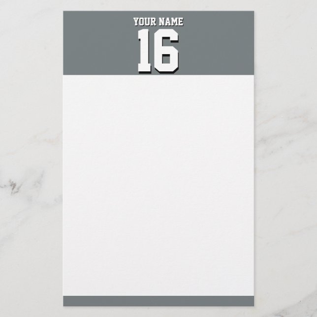 Charcoal Gray Sports Jersey Team Jersey Stationery (Front)