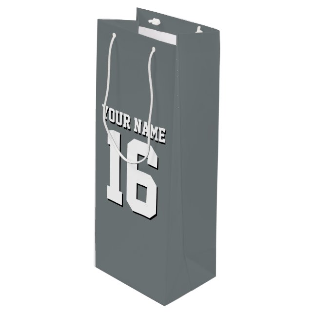 Charcoal Gray Sports Jersey Team Jersey Wine Gift Bag (Front Angled)