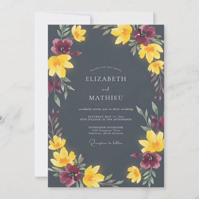 Charcoal Gray Striking Fall Wedding Invitation (Front)