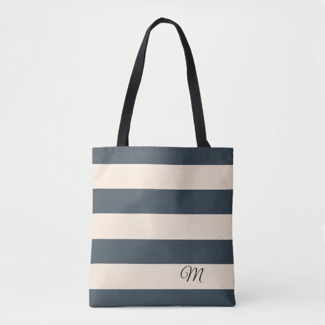 Charcoal Gray Stripes Tote Bag (Front)