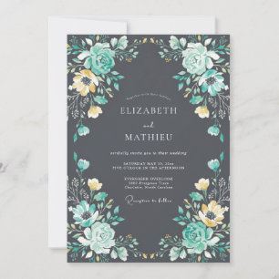 Charcoal Gray Sumptuous Evening Wedding Invitation