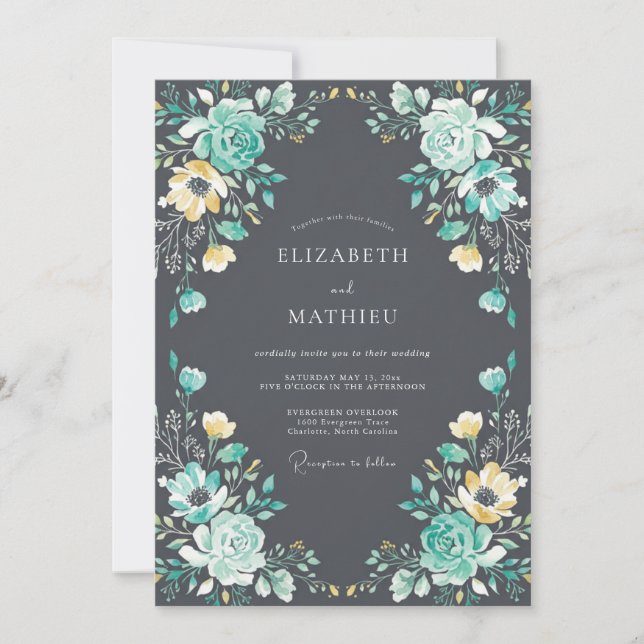 Charcoal Gray Sumptuous Evening Wedding Invitation (Front)