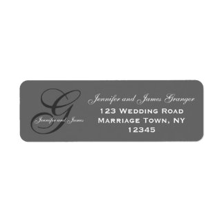 Charcoal Gray Swirl Initial G Wedding Label