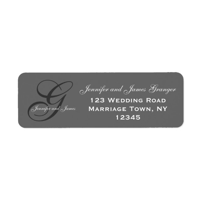 Charcoal Gray Swirl Initial G Wedding Label (Front)