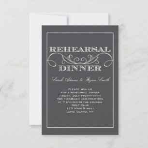 Charcoal Gray Swirl Rehearsal Dinner Invitation