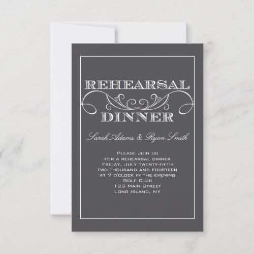Charcoal Gray Swirl Rehearsal Dinner Invitation