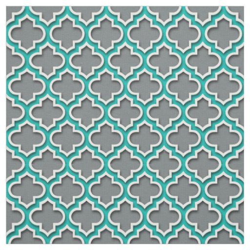 Charcoal Gray Teal White Moroccan Quatrefoil #5DS Fabric