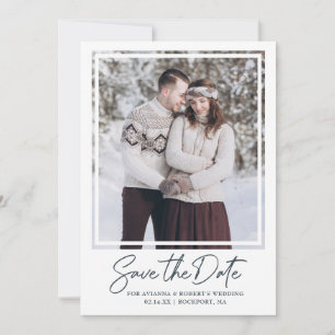 Charcoal Gray Text Photo Wedding Save The Date