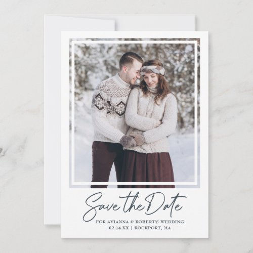 Charcoal Gray Text Photo Wedding Save The Date