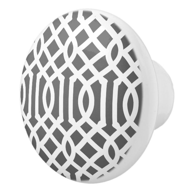Charcoal Gray Trellis Ceramic Knob (Right)