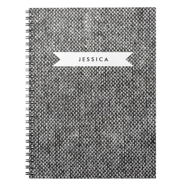 Charcoal Gray Tweed Fabric Texture Pattern Notebook (Front)