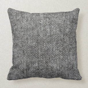 Charcoal Gray Tweed Fabric Texture Pattern Throw Pillow