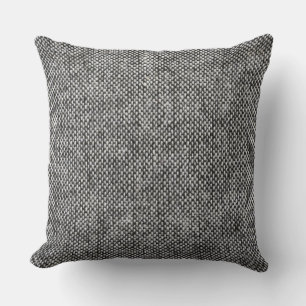 Charcoal Gray Tweed Fabric Texture Pattern Throw Pillow