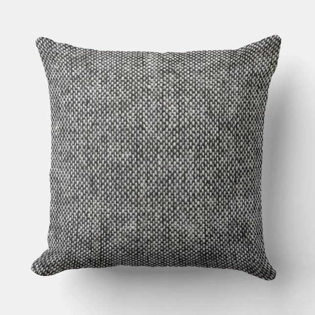 Charcoal Gray Tweed Fabric Texture Pattern Throw Pillow (Front)