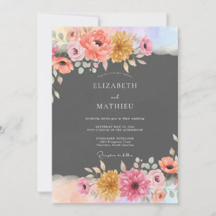 Charcoal Gray Vibrant Botanical Wedding Invitation