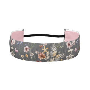 Charcoal Gray Watercolor Wildflowers Headband