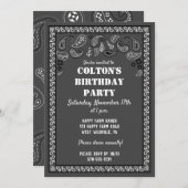 Charcoal Gray Western Bandana Print Birthday Party Invitation (Front/Back)