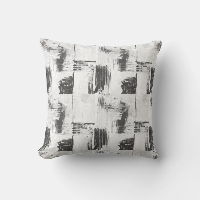 Charcoal Gray & White Abstract Decor Pillow (Front)