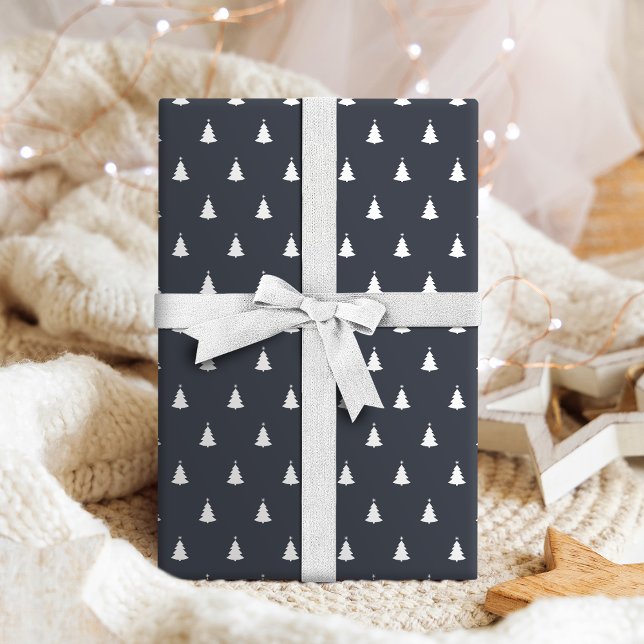Charcoal Gray White Christmas Tree Holiday Wrapping Paper (Charcoal Gray White Christmas Tree Holiday Wrapping Paper)