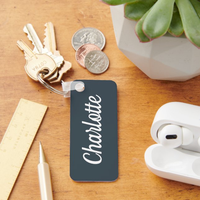 Charcoal Gray  & White Custom Name Keychain (Desk)