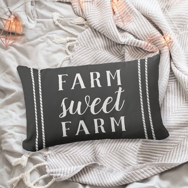 Charcoal Gray & White Farm Sweet Farm Lumbar Pillow (Creator Uploaded)