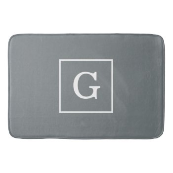 Charcoal Gray White Framed Initial Monogram Bathroom Mat by FantabulousPatterns at Zazzle