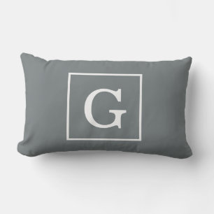 Charcoal Gray White Framed Initial Monogram Lumbar Pillow