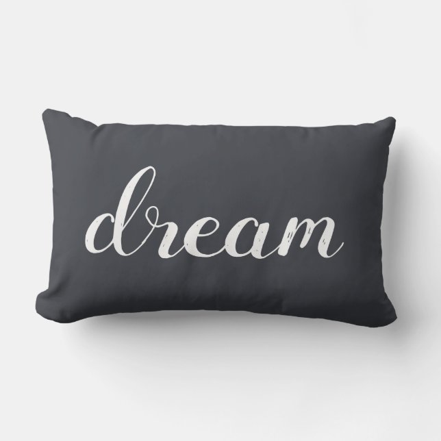 Charcoal Gray |White Modern Dream Typography Lumbar Pillow (Front)