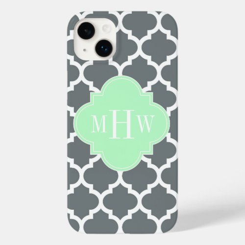 Charcoal Gray White Moroccan 5 Mint Name Monogram Case_Mate iPhone 14 Plus Case